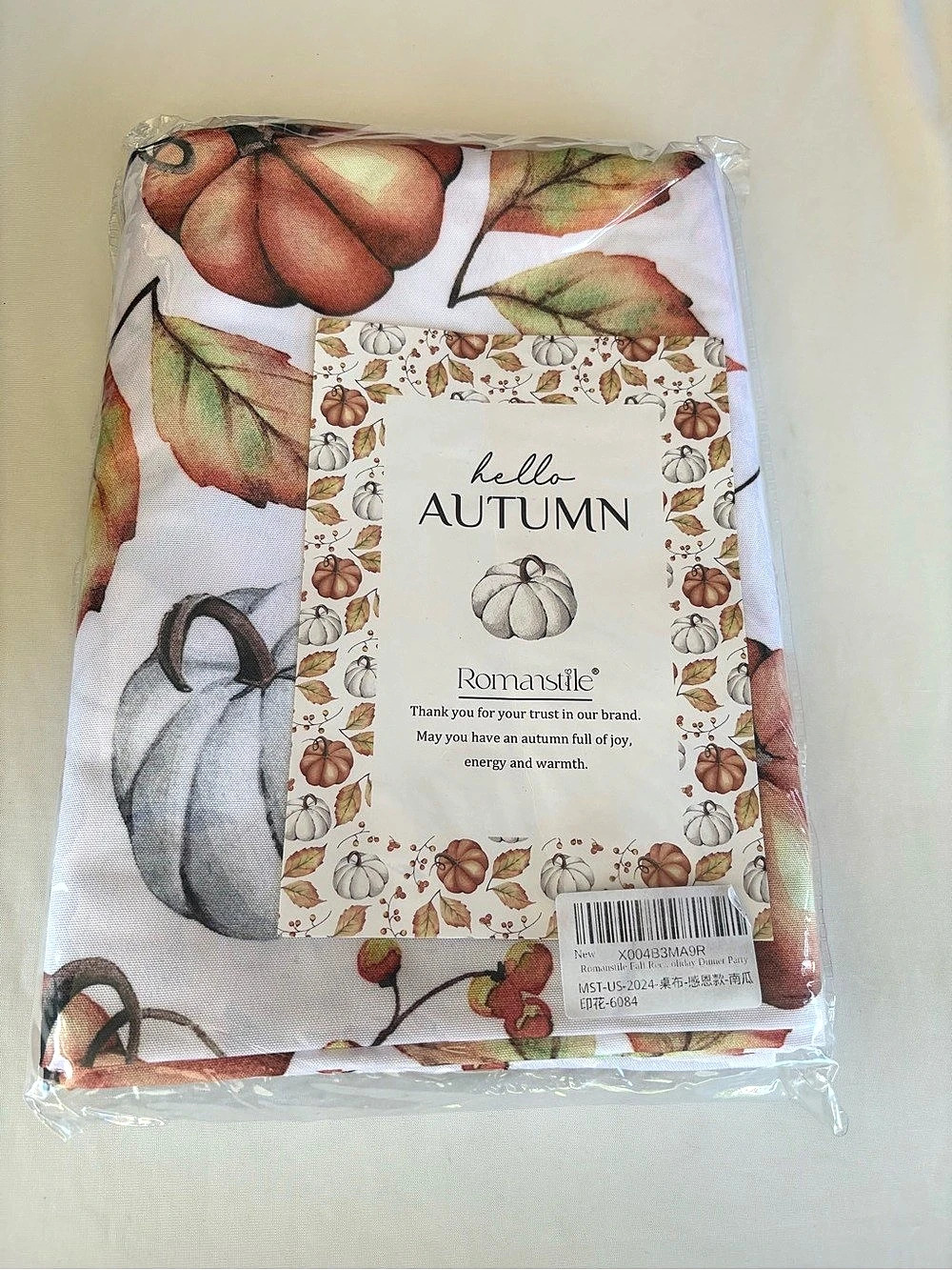 Roma Style Hello Autumn Pumpkin Tablecloth NWT